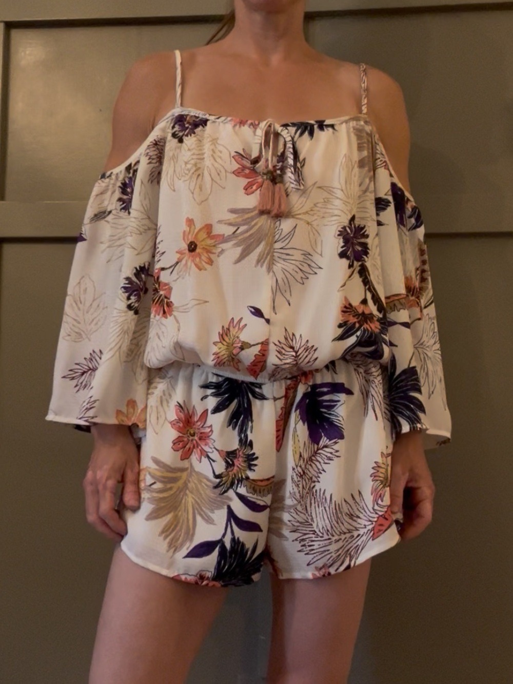 Lovestitch Floral Print Cold Shoulder Romper Size Medium